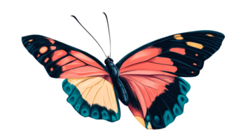 Butterfly with salmon and turquoise patterns, cut out transparent png