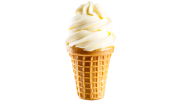 Ice cream in waffle cone isolated on black background, cut out transparent png