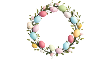 Easter wreath with colorful eggs and branches, cut out transparent png