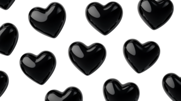 Black heart pattern, glossy, shiny 3D rendering with transparency , cut out transparent png