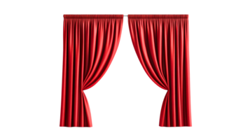 Red stage curtains slightly open theatrical performance, cut out transparent png