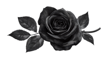 Rose with leaves in vintage engraving style, cut out transparent png