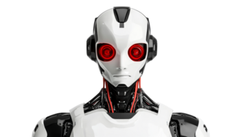 Robot humanoid with red eyes, advanced technology, concept, cut out transparent png