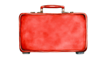 Red suitcase with handle and clasps, retro style, travel gear, cut out transparent png