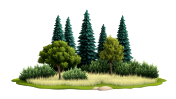 Forest landscape with fir trees and deciduous trees, cut out transparent png