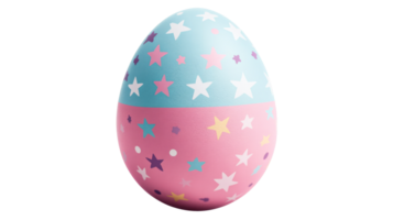 Easter egg decorated with stars, blue and pink pattern, cut out transparent png