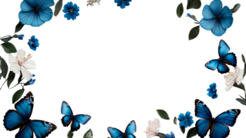 Blue butterflies and flowers frame, delicate decorative design, cut out transparent png