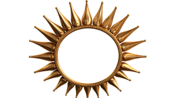 Golden sun frame with decorative edges, detailed 3D rendering, cut out transparent png