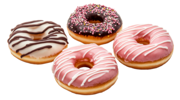 Assorted doughnuts, glazed, frosted, dessert, colorful, sweet, cut out transparent png
