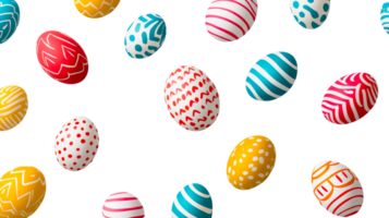 Easter eggs with unique patterns on black backdrop, cut out transparent png