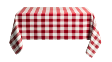 Red and white checkered tablecloth, draped over table, picnic style, cut out transparent png