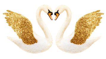 Two swans with glitter wings forming heart, cut out transparent png