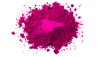 Fuchsia pigment heap isolated on black background, cut out transparent png