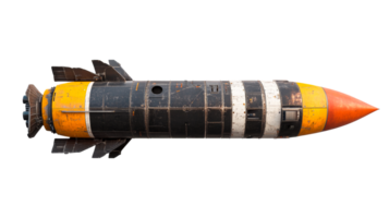 Space rocket with orange elements, cut out transparent png