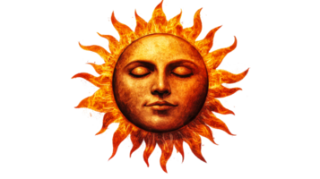 Sun with a Face, fiery appearance, mystical solar deity ,cut out transparent png