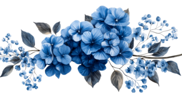Blue Hydrangea Arrangement with Berries and Leaves, cut out transparent png