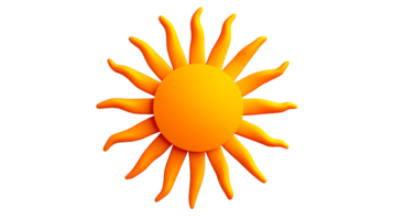 Sun with round face and many rays, orange color, cut out transparent png