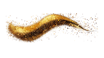 Golden abstract glitter swirl, dynamic sparkling flow effect, cut out transparent png