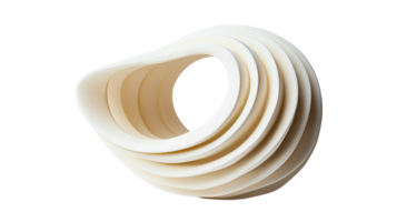 Cream-colored layered ring sculpture, abstract geometric form, cut out transparent png