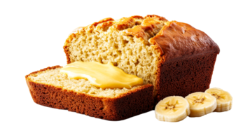Banana bread slice with butter and bananas, cut out transparent png