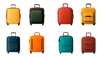 Set of Stylish Suitcases, Travel Bags for Vacation, cut out transparent png