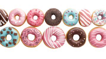 Assorted donuts with different toppings, isolated, cut out transparent png