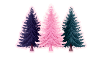 Three colorful pine trees standing side by side, cut out transparent png