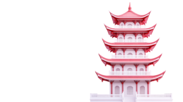 Intricate Pagoda Tower with Red Accents on Black Background, cut out transparent png