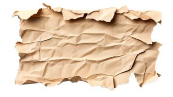 Torn textured paper with crumpled surface, rough edges, cut out transparent png