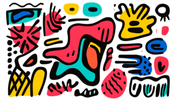 Bright and playful abstract art pattern, colorful shapes design, cut out transparent png