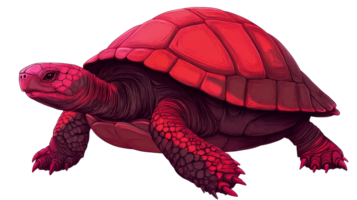 Red turtle illustration with detailed shell, reptile, cut out transparent png