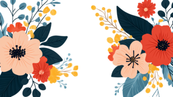 Floral bouquets with peach, coral, and yellow elements, cut out transparent png