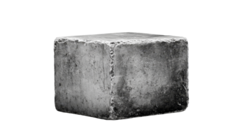 Rough weathered stone cube with eroded edges in studio shot, cut out transparent png