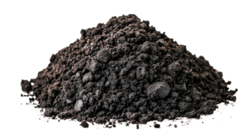 Mound of black soil with crumbs, cut out transparent png