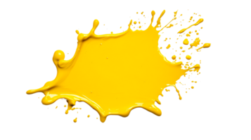 Vivid splash of vibrant yellow paint, dynamic burst, splatter art, cut out transparent png