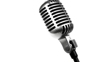 Retro microphone for audio recording in a studio, cut out transparent png