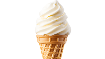 Vanilla ice cream in cone, isolated on black background, cut out transparent png
