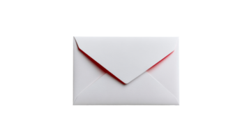 Elegant white envelope with red lining on black background, cut out transparent png