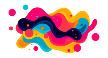 Abstract colorful fluid shapes, dynamic layers, and dots, cut out transparent png