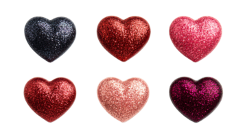 Sparkly Heart Set on Black, Romantic Glitter Texture, cut out transparent png