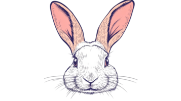 Rabbit head with long ears, isolated drawing, cut out transparent png