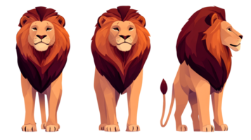 Set of majestic lion illustrations in different poses, cut out transparent png