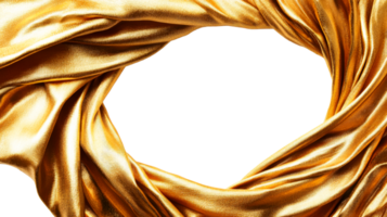 Abstract golden fabric background with circular frame, cut out transparent png