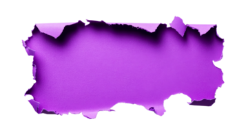 Torn hole paper with rough edges, purple texture background, cut out transparent png