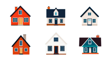 Charming houses collection, architecture design, modern style, cut out transparent png