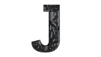 Letter J design with circuit board pattern on transparent background png