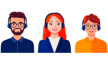 Team of customer support representatives with headsets smiling png