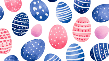 Colorful easter eggs with various patterns on transparent background png