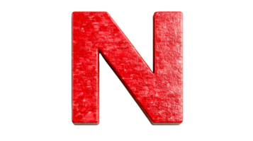 Red letter N with a textured surface on a transparent background png
