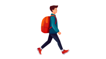 Student walking with backpack, side view character design, cut out transparent png